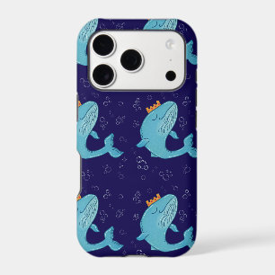 King Whale with Crown Whimsical Ocean Folk Art