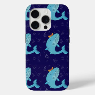 King Whale with Crown Whimsical Ocean Folk Art iPhone 15 Pro Case