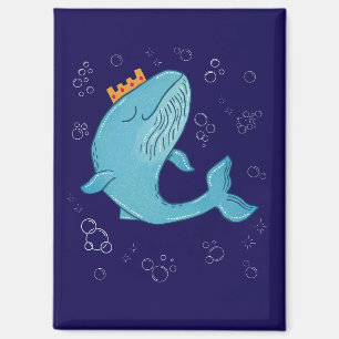 King Whale with Crown Whimsical Ocean Folk Art Magnet