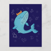 King Whale with Crown | Whimsical Ocean Folk Art