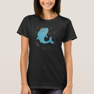 King Whale with Crown   Whimsical Ocean Folk Art  T-Shirt