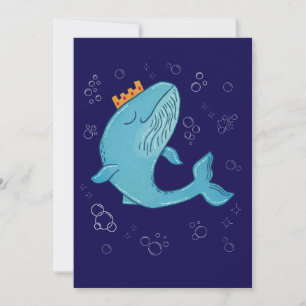 King Whale with Crown Whimsical Ocean Folk Art Thank You Card