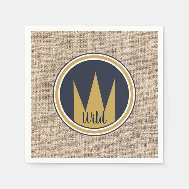 King Wild Thing Gold Crown Burlap Birthday Party Napkin (Front)