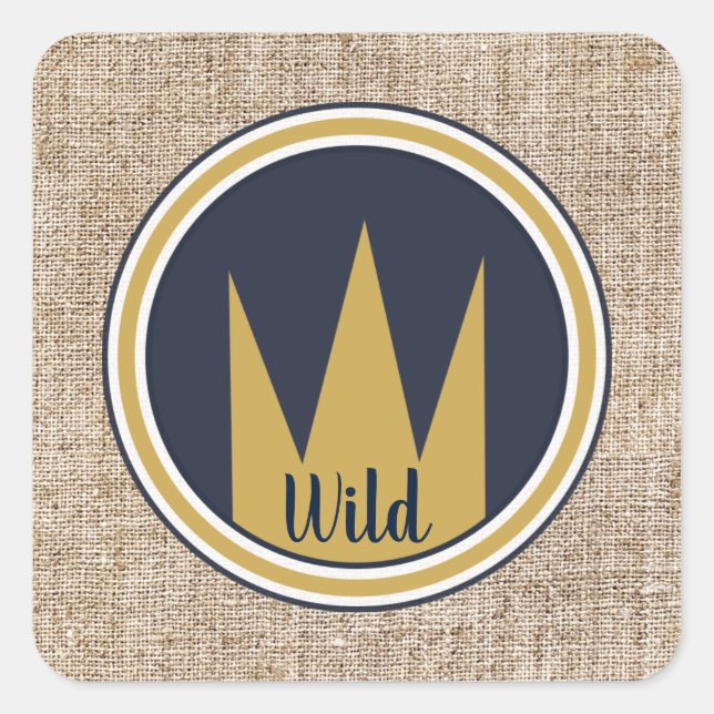 King Wild Thing Gold Crown Burlap Birthday Party Square Sticker (Front)