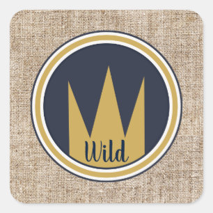 King Wild Thing Gold Crown Burlap Birthday Party Square Sticker