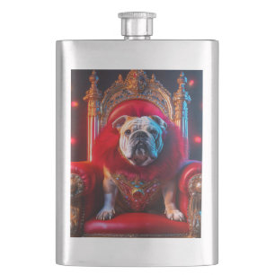 King Winnie The Bulldog On His Throne Hip Flask