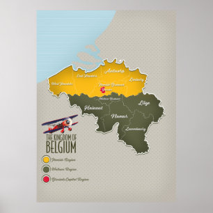 Kingdom of Belgium beautiful map Poster