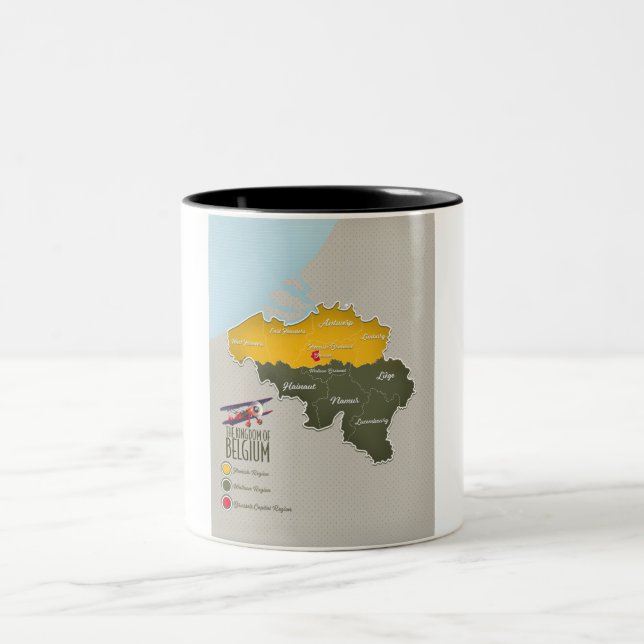 Kingdom of Belgium beautiful map Two-Tone Coffee Mug (Center)