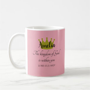 Kingdom of God Bible Verse Name and Crown Pink Coffee Mug