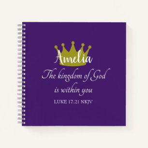 Kingdom of God Bible Verse Name and Crown Purple Notebook