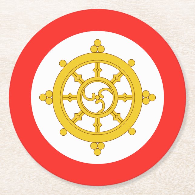Kingdom of Sikkim Flag Round Paper Coaster (Front)