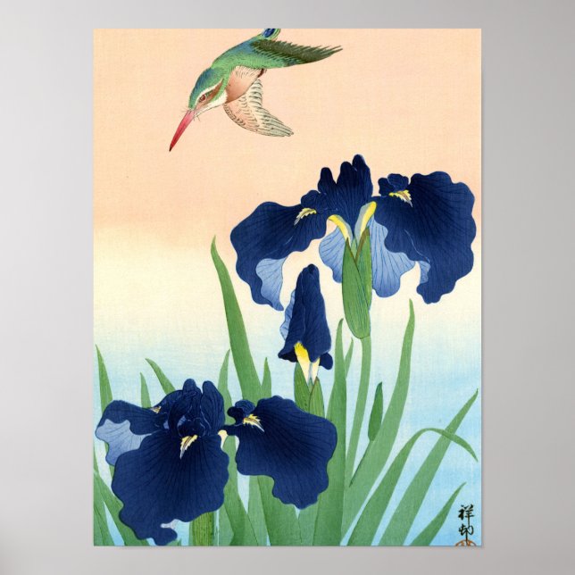 Kingfisher above Irises, 1926 by Ohara Koson Poster (Front)