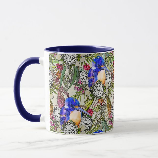 Kingfisher and Native Australian Flowers Mug (Left)
