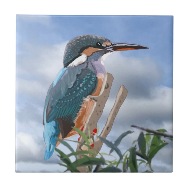 Kingfisher and Willow   Ceramic Tile (Front)