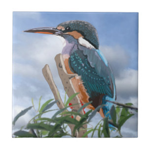 Kingfisher and Willow   Ceramic Tile