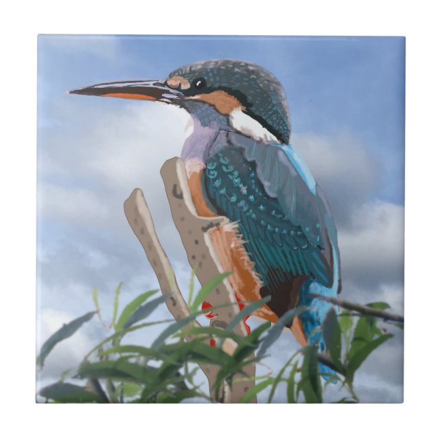 Kingfisher and Willow   Ceramic Tile (Front)