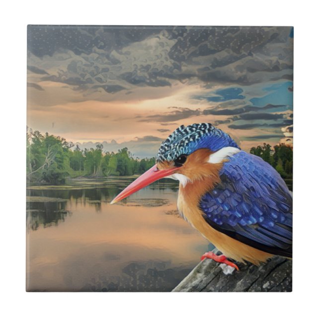Kingfisher At Sunset Ceramic Tile (Front)