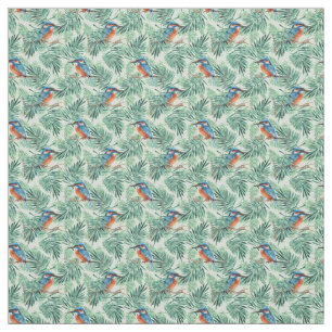 Kingfisher. Bird and leaves Fabric