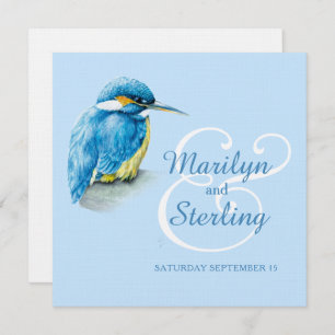 Kingfisher bird blue and white square wedding invitation