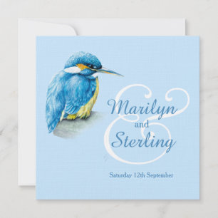 Kingfisher bird blue square wedding invitations