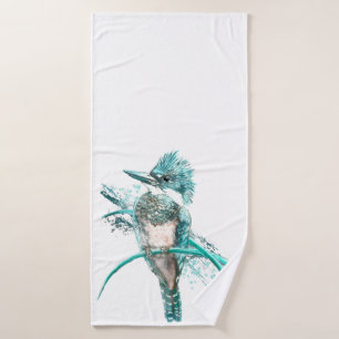 Kingfisher Bird Graphic Art Wildlife Animal Art Bath Towel