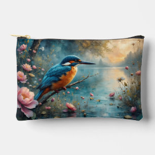 Kingfisher bird over water and Roses Accessory Pouch