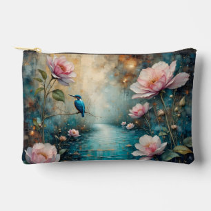 Kingfisher bird over water and Roses Accessory Pouch