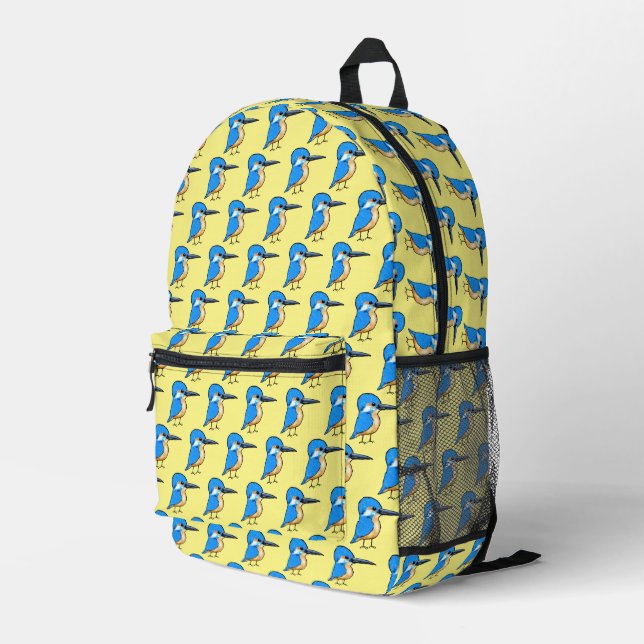kingfisher bird pattern printed backpack (Back Corner Right)