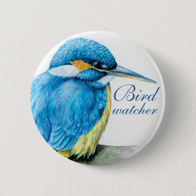 Kingfisher bird watcher button/badge 6 cm round badge (Front)