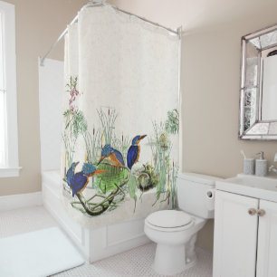 Kingfisher Birds Cattails Pond Shower Curtain