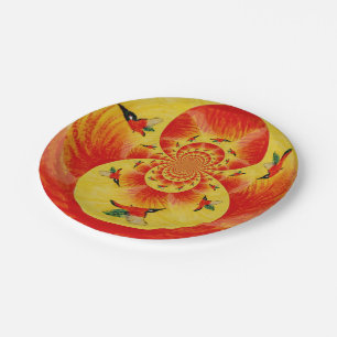 Kingfisher Birds Pattern Orange, Yellow Paper Plate
