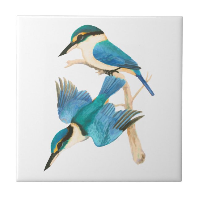 Kingfisher Birds Watercolor White Ceramic Tile (Front)