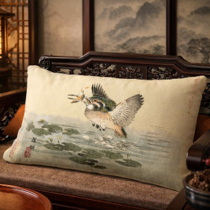 Kingfisher by Japanese Artist Kono Bairei Lumbar Cushion