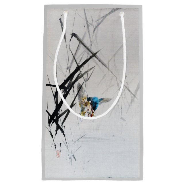 Kingfisher Catching Fish Among Reeds, Seitei Small Gift Bag (Front)