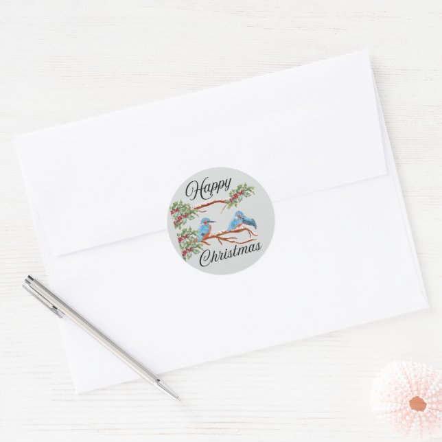 Kingfisher Christmas Classic Round Sticker (Envelope)