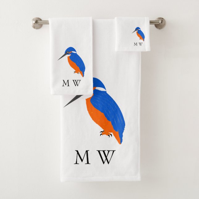 Kingfisher Design Monogrammed Bath Towel Set (Insitu)