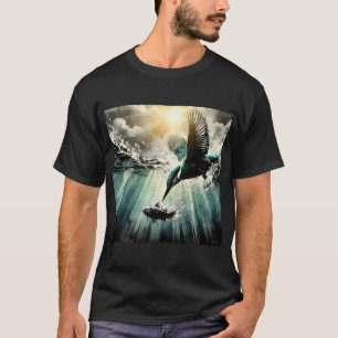 Kingfisher Diving For Fish, Ai Generated Art T-Shirt