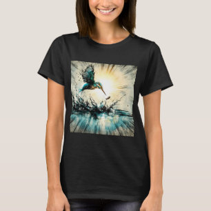 Kingfisher Diving For Fish, Ai Generated Art T-Shirt