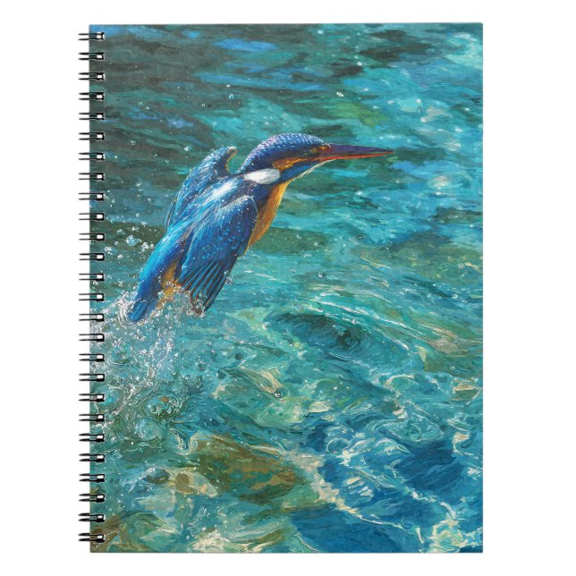 Kingfisher Diving Splash Blue Water Art Notebook (Front)