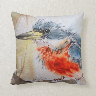 Kingfisher Fine Art Watercolor Pillow