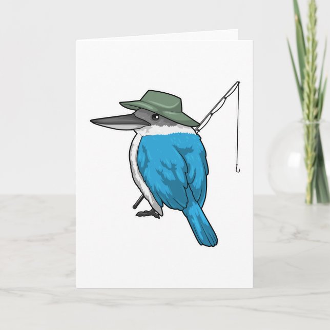 Kingfisher Fishing Fisher Fishing rod Card (Front)