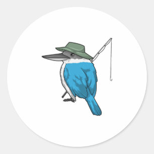 Kingfisher Fishing Fisher Fishing rod Classic Round Sticker