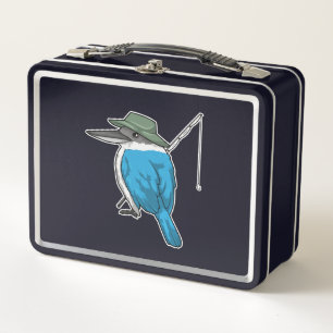 Kingfisher Fishing Fisher Fishing rod Metal Lunch Box