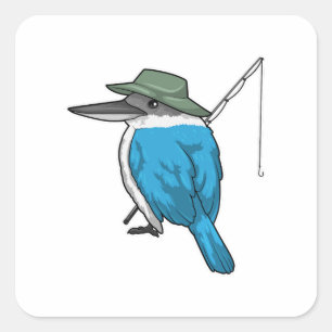 Kingfisher Fishing Fisher Fishing rod Square Sticker