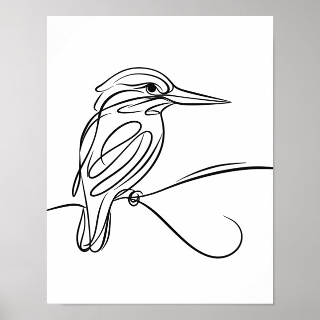 Kingfisher Line Art Irish River Wildlife Poster (Front)