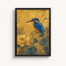 Kingfisher Lotus Chinoiserie Poster