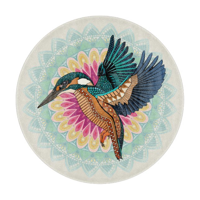 kingfisher mandala cutting board (Front)