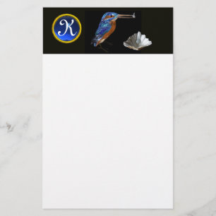 KINGFISHER MONOGRAM , Blue Sapphire, Black Stationery