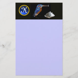 KINGFISHER  MONOGRAM , Blue Sapphire, Black Stationery