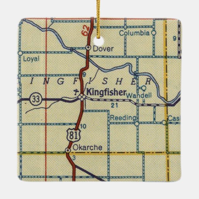 Kingfisher OK Retro Map Ceramic Ornament (Back)